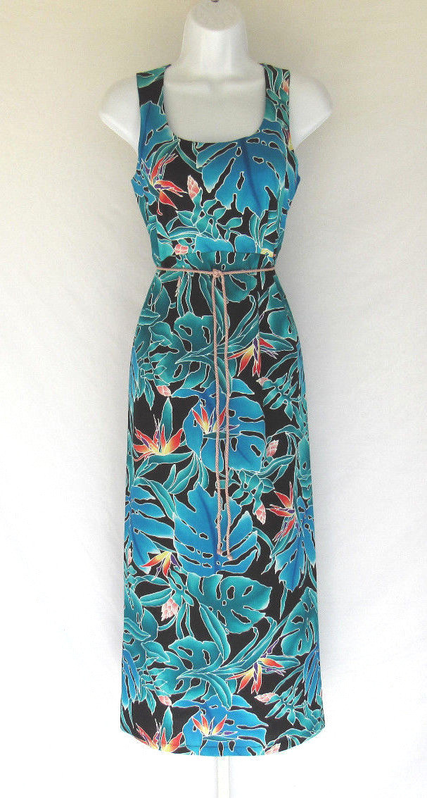 VINTAGE 1990s – 2000s HILO HATTIE HAWAIIAN FLORAL DRESS COTTON ROPE BELT