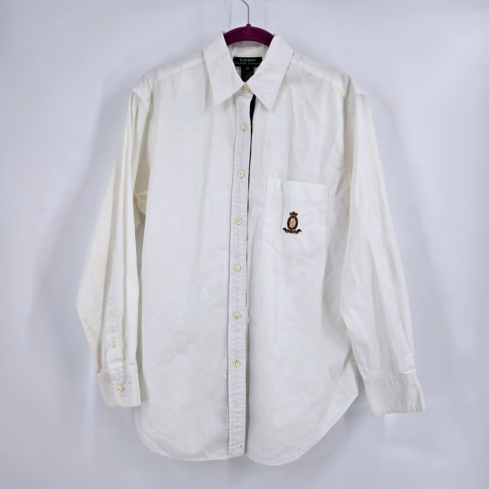 Lauren Ralph Lauren Vtg White Cotton Crest Shirt Size 10 Nautical Anchor EUC