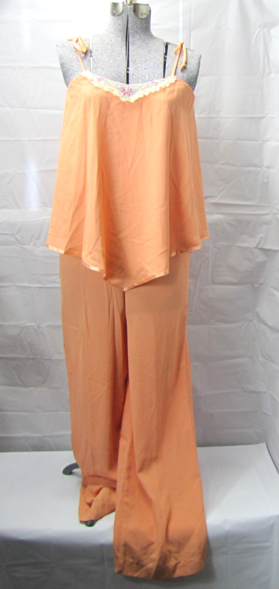 YOUNG EDWARDIAN by Arpeja 1970’s Peach Bohemian Jumpsuit Floral Lace One Piece