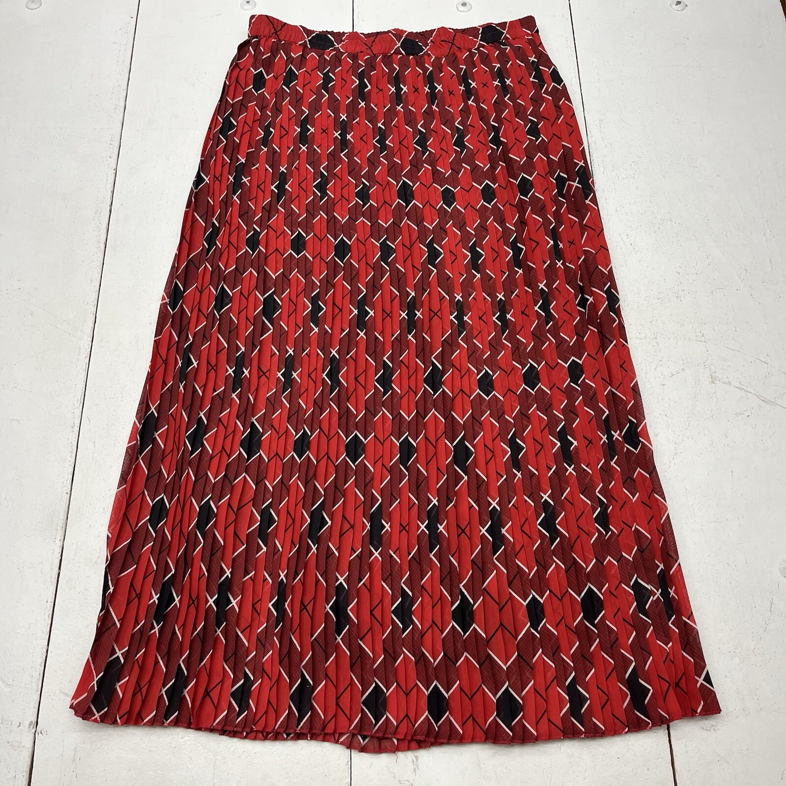 Vintage Cathy Daniel’s Red Geometric Print Accordion Style Midi Skirt Women’s L