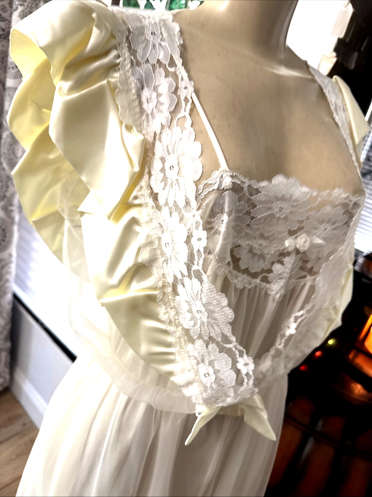 VTG Apostrophe /Sears Sheer Two Piece Intimates Nightgown, Robe Satin Lace pcb