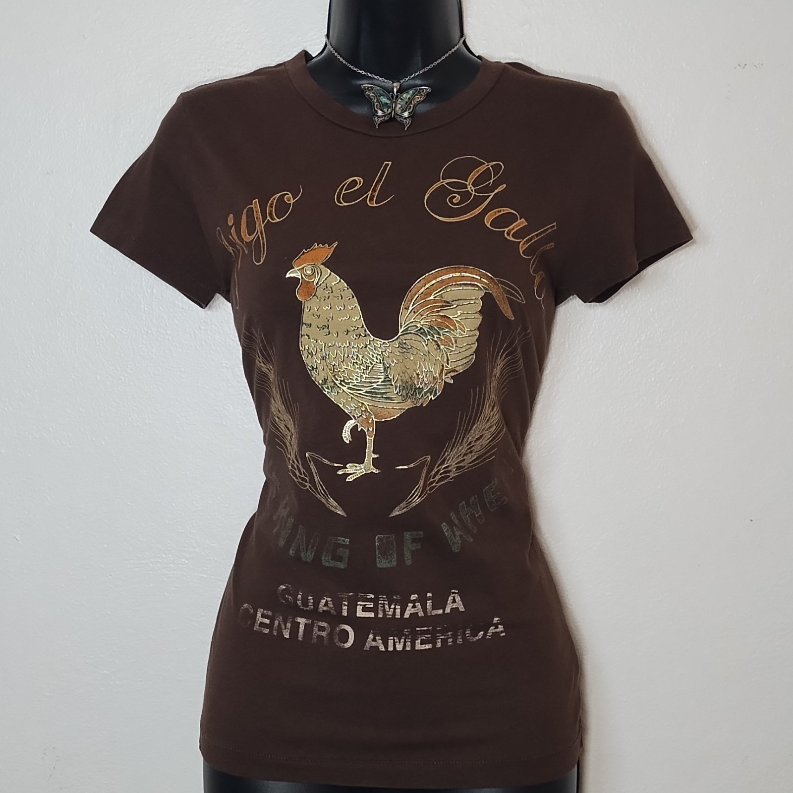 vintage y2k old navy rooster baby tee chocolate brown metallic sz m mcbling
