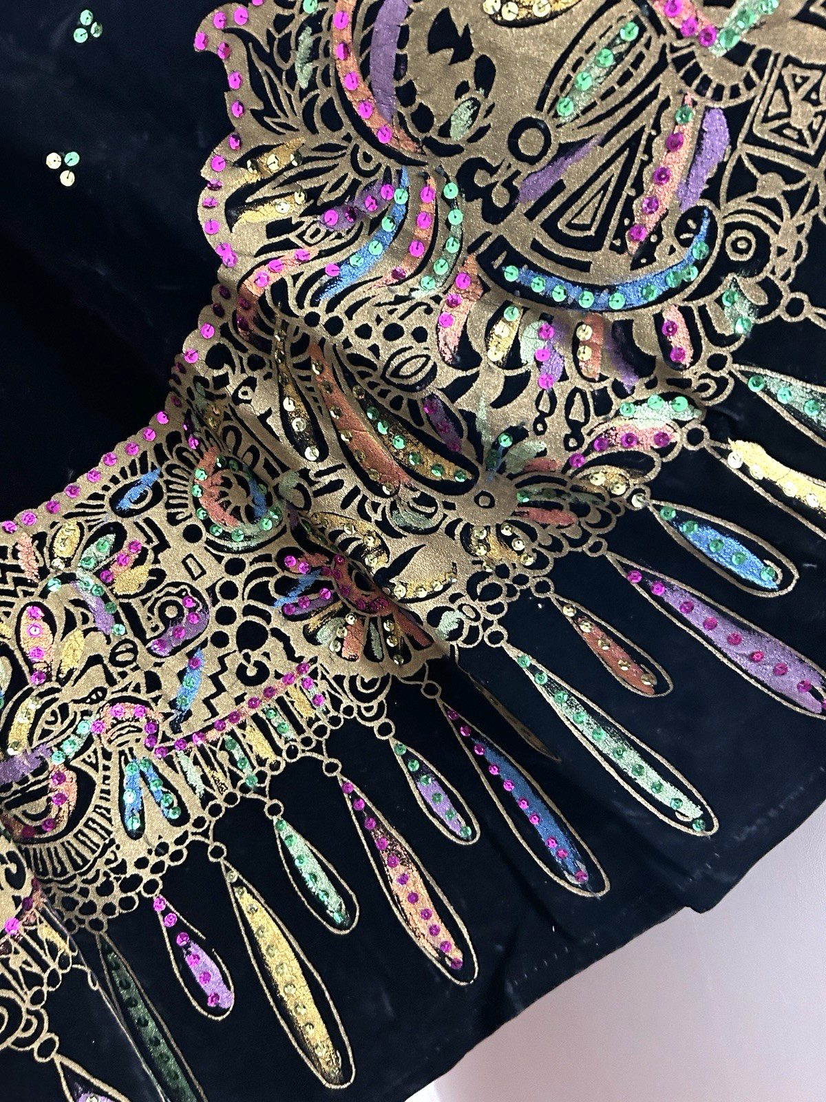 Vintage Mexican Velvet Folklorico Skirt/Blouse Set Cinco de Mayo Top 116″ Sweep