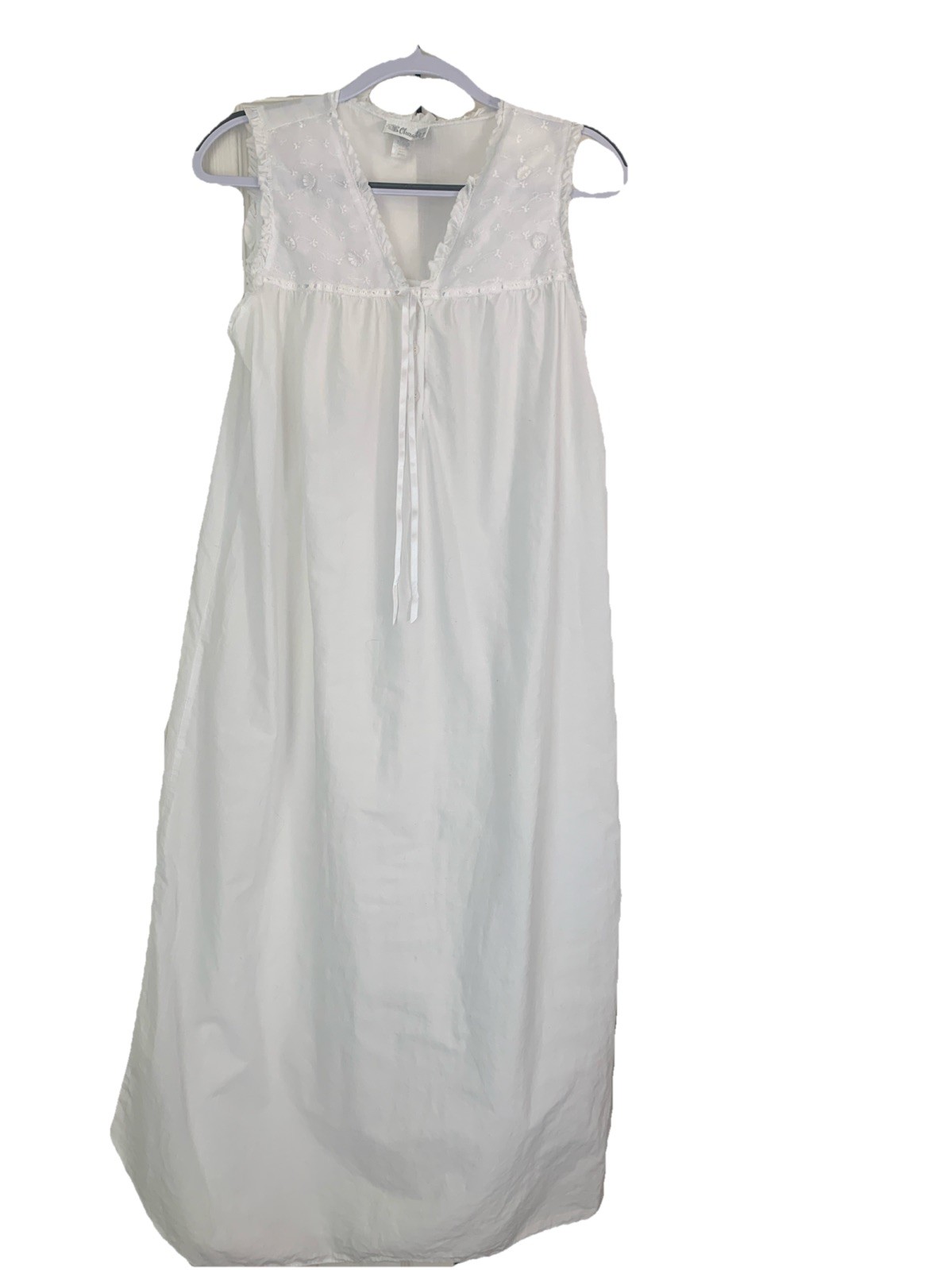 STUNNING VTG CHARACTER white Gauzy 100% Cotton & White Lace Nightgown SZ S
