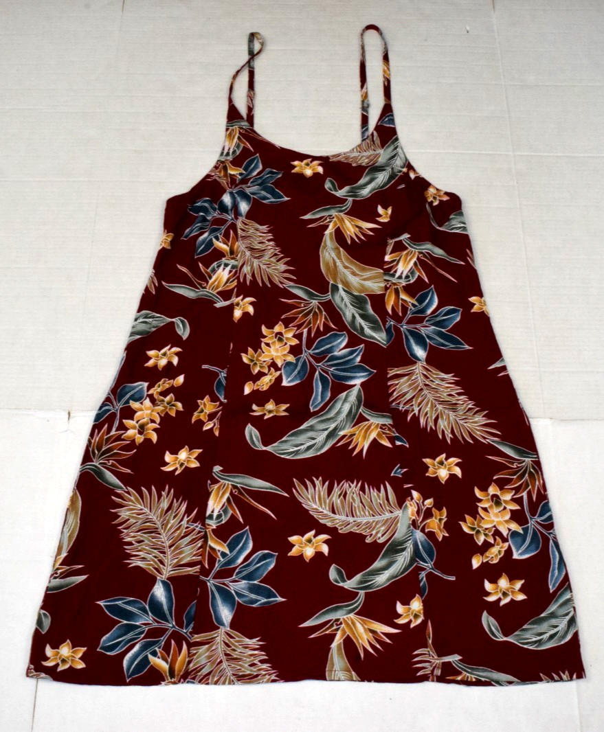 Vintage Hawaiian Dress Makai Beach Size XL 90s Burgundy Red Floral Flowy Rayon