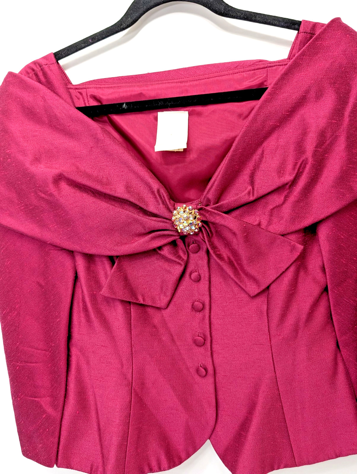 VTG Watters & Watters Fuchsia Magenta Portrait Bow Blazer Top Textured Size 8