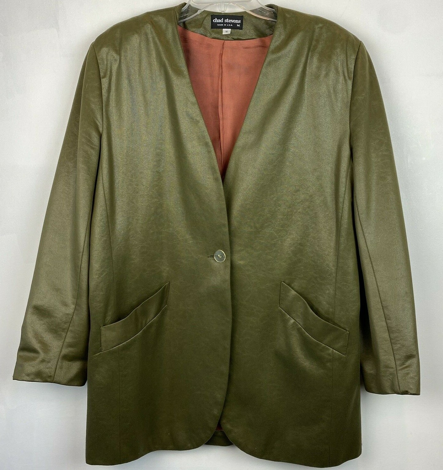 Vtg Blazer Womens 16 Jacket 80’s Office Olive Green Poly One Button Lined USA