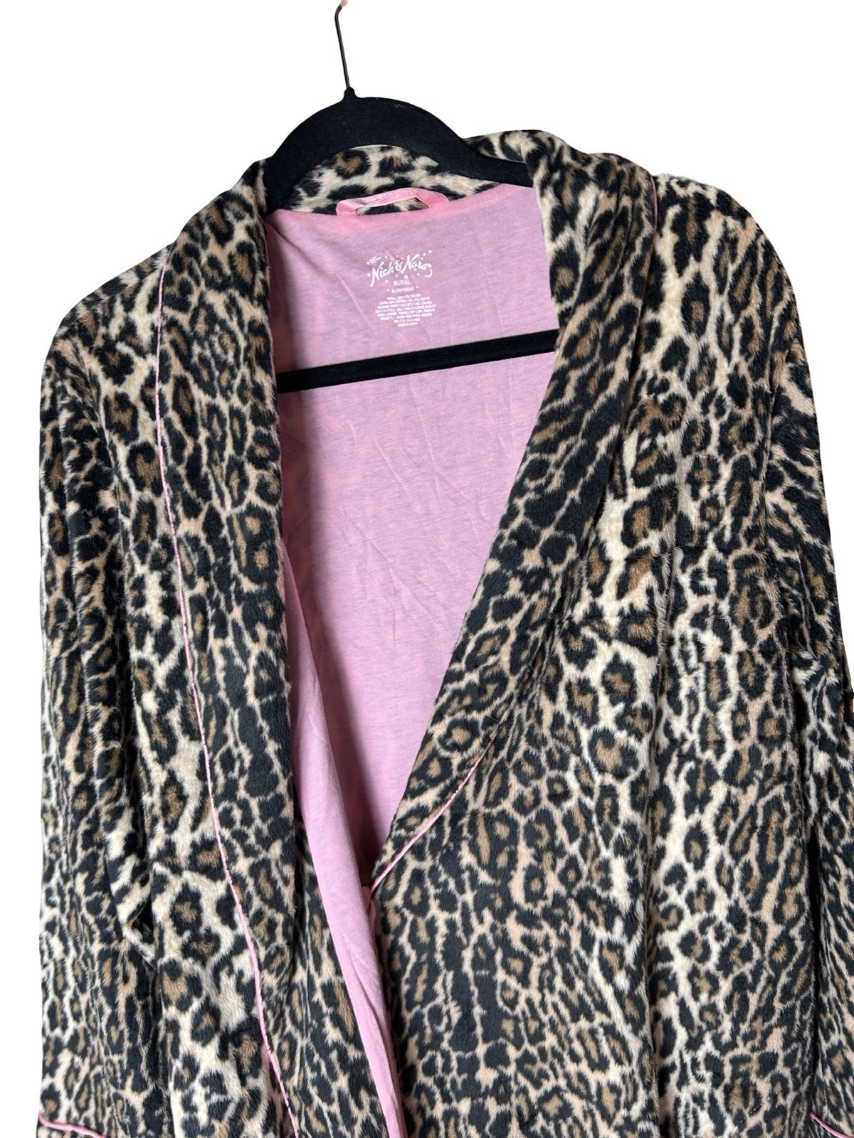 Vintage Nick & Nora Bathrobe Size XL/XXL Brown Pink Leopard Animal Print Belted