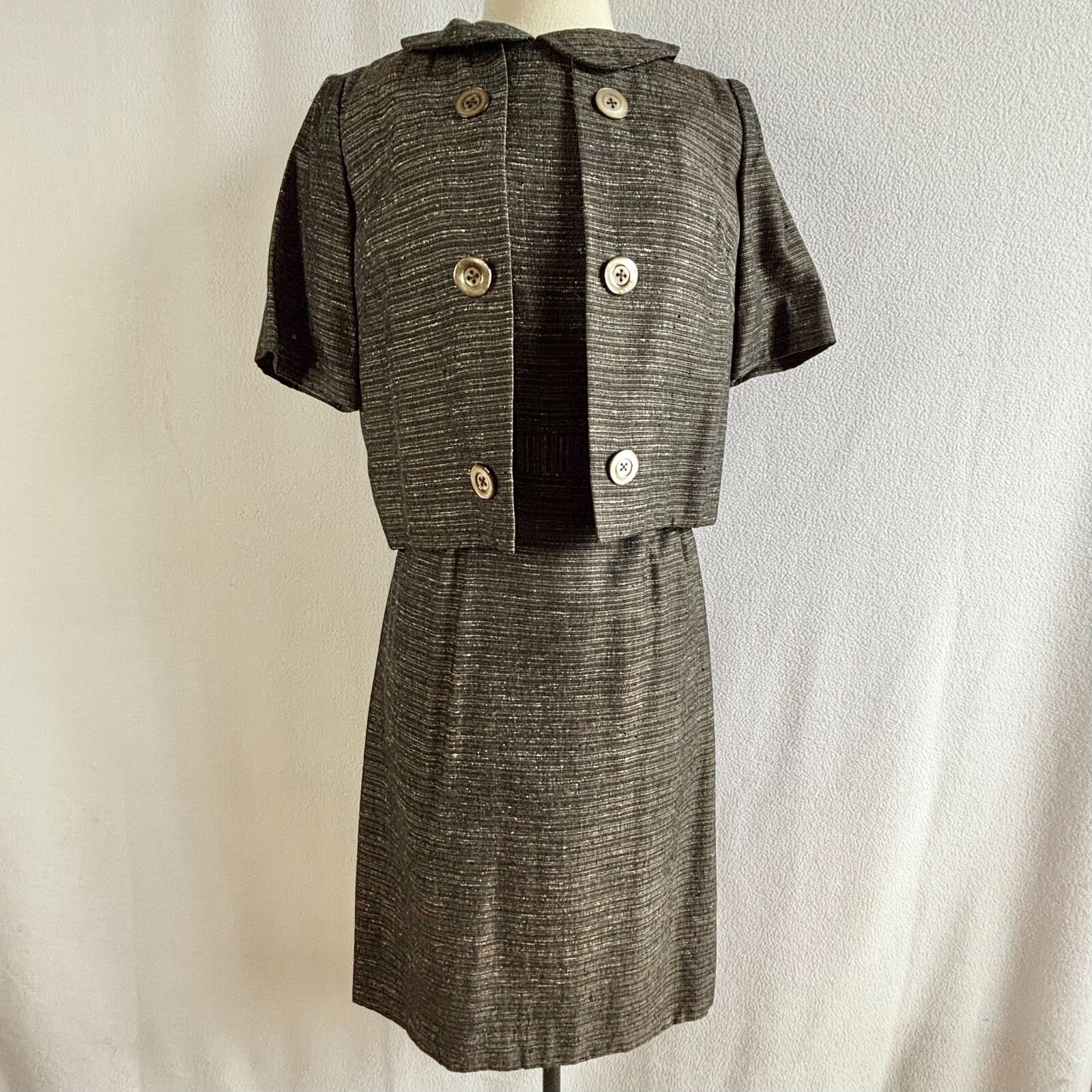 Vintage 1950s Nantucket Naturals Brown & Black Wiggle Day Dress & Jacket Set