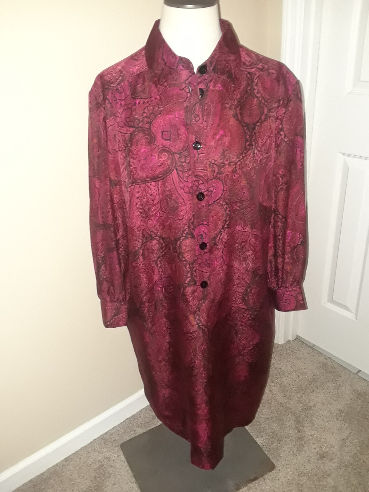 Vtg Anne Crimmins for UMI Collections Maroon Paisley Shift 100% Silk Dress Sz 18