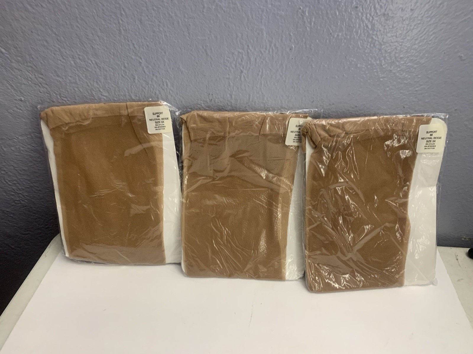 Support #88 Panty Hose – 3 Pairs Size 3x Neutral Beige Nylon Cotton Spandex Mix