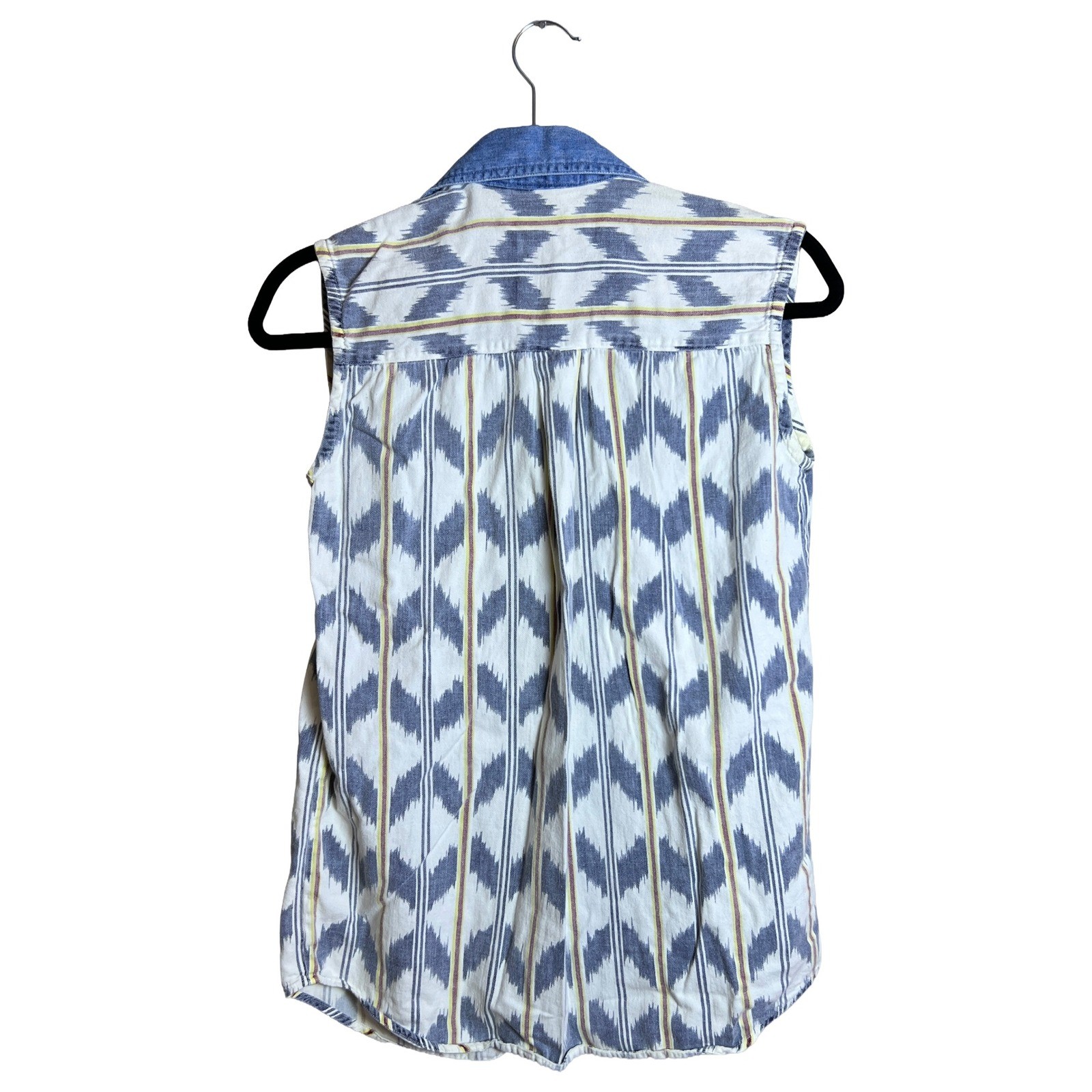 Bill Blass Sleeveless Shirt 90s Women’s S Western Boho Ikat Denim Collar S