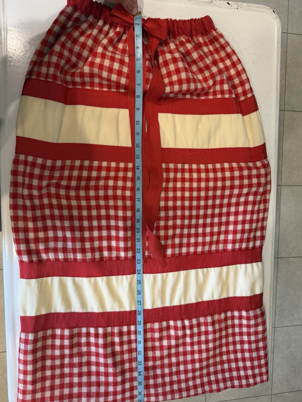 EUC 70s VTG Mr Hank Red/Cream Plaid/stripes Wool Maxi Skirt 28-38” LG Prairie