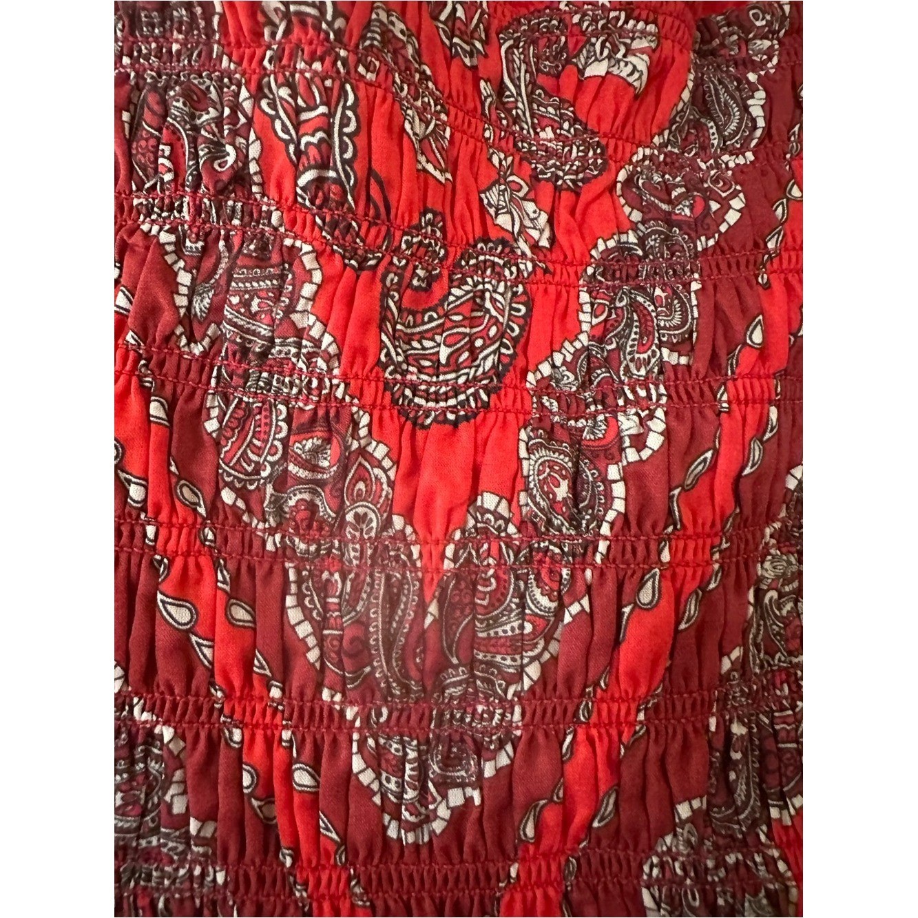 Strapless Red Reversible Smocked Mini Dress 100% Cotton. Size large.