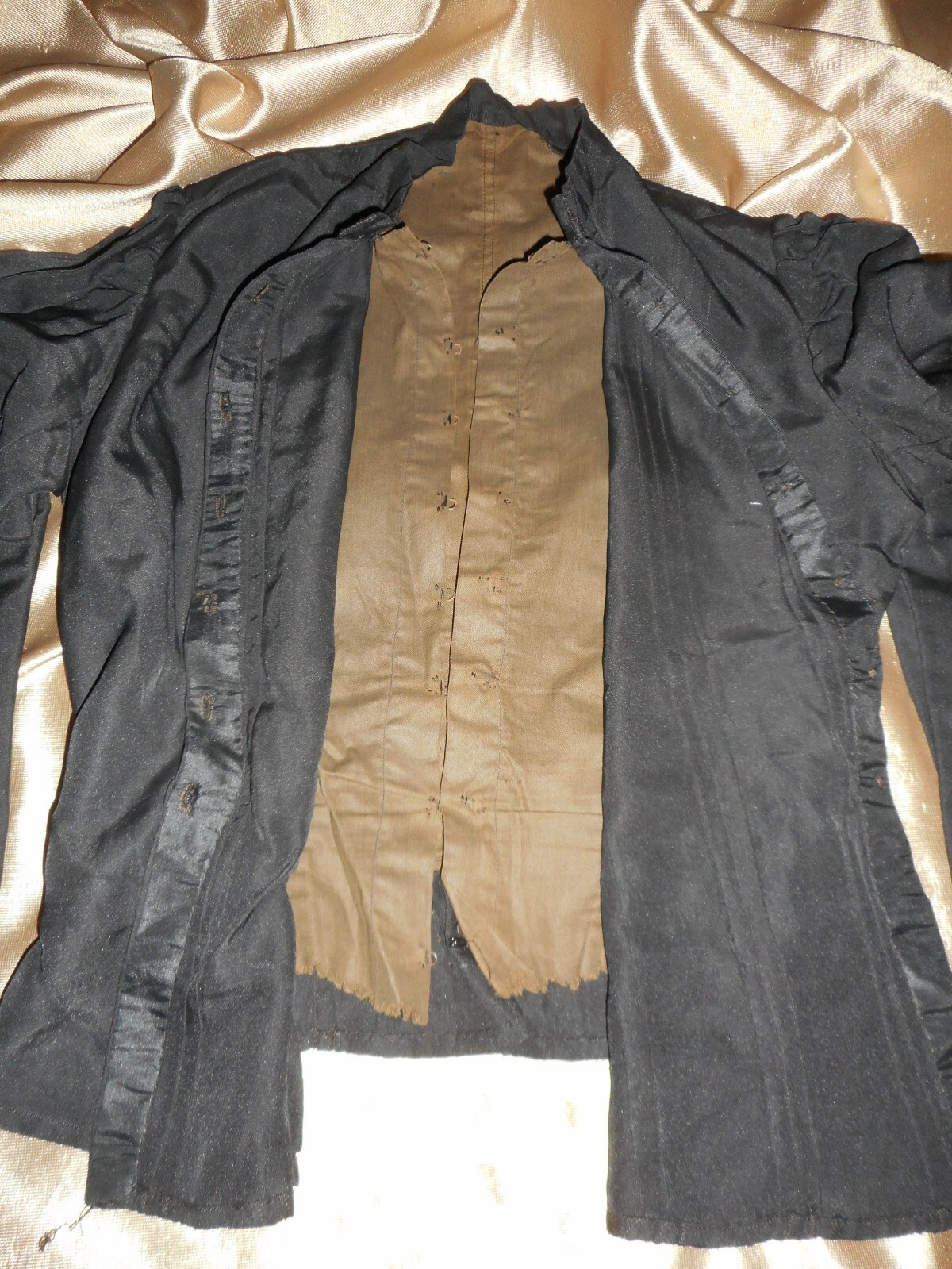 XS Civil War Era Bodice Mourning Jacket Blouse Black Silk 1860’s Fully Lined