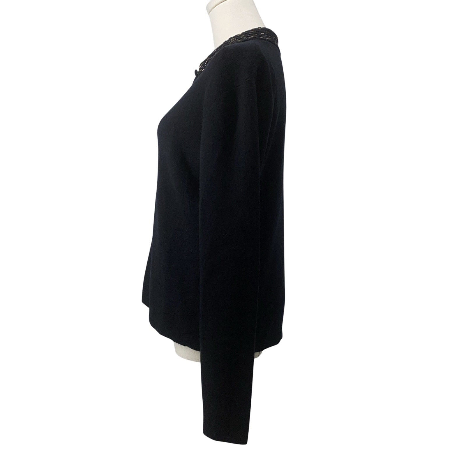 Vintage MCM Pendleton Classic Wool / Acrylic Black Sweater w Beaded Collar Small