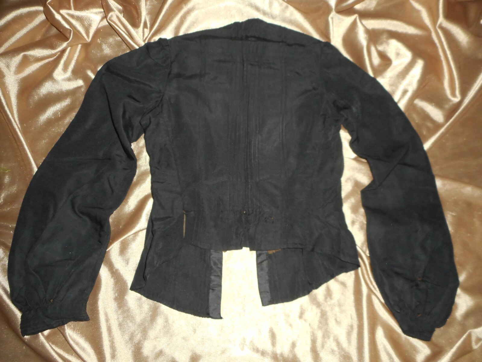 XS Civil War Era Bodice Mourning Jacket Blouse Black Silk 1860’s Fully Lined