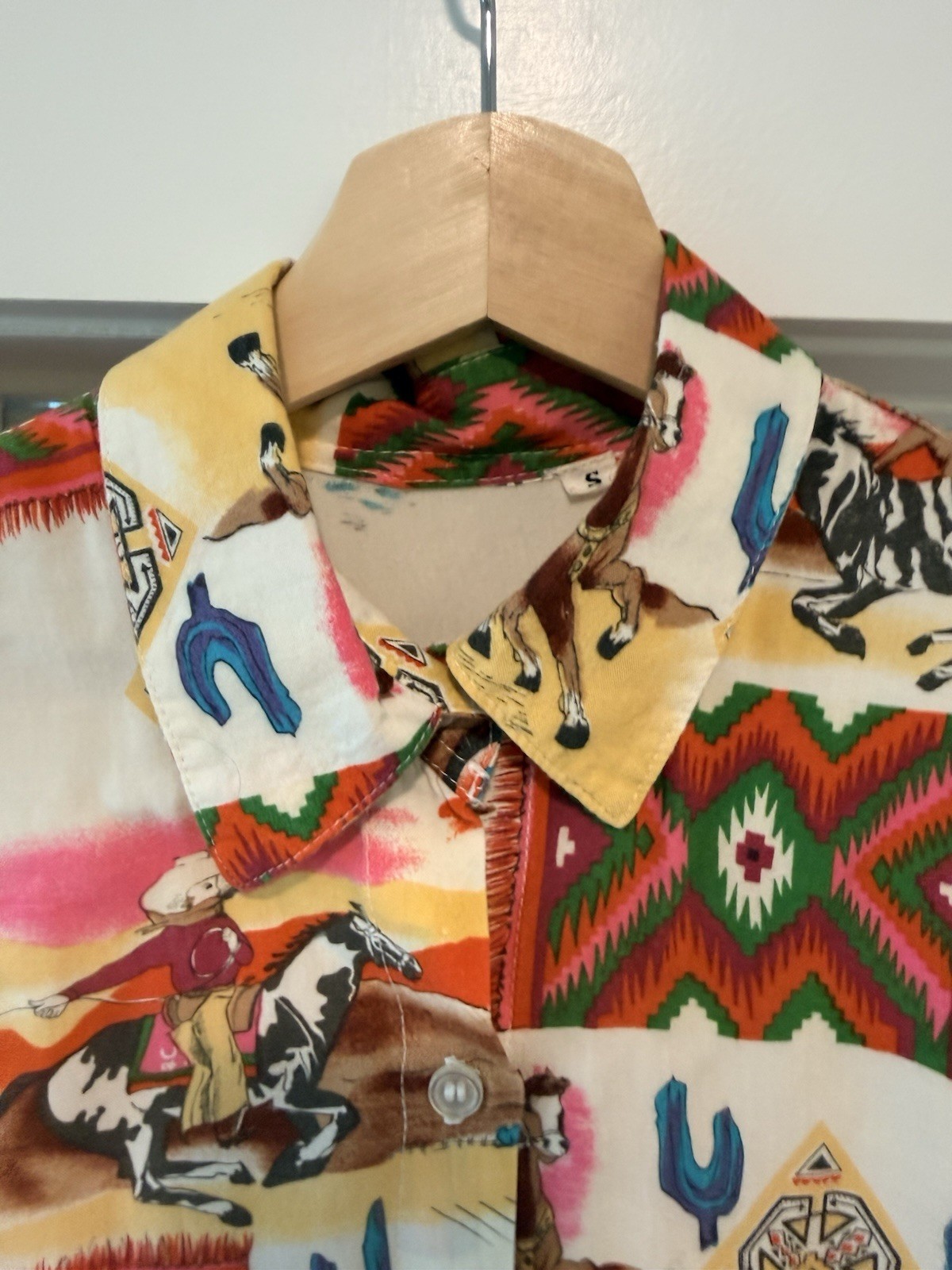 Vintage 80s Novelty Print Western Cowboy Southwest Rodeo Button Up Shirt