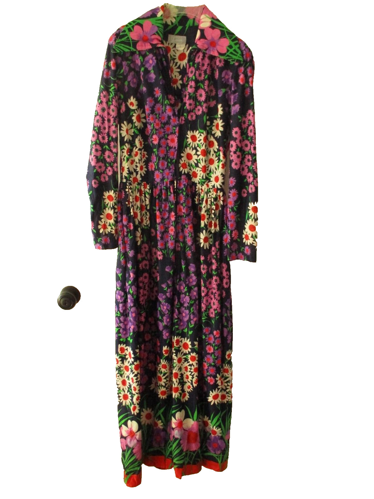 Vintage dress 1970s flower power disco hippy maxi Dorian M/L