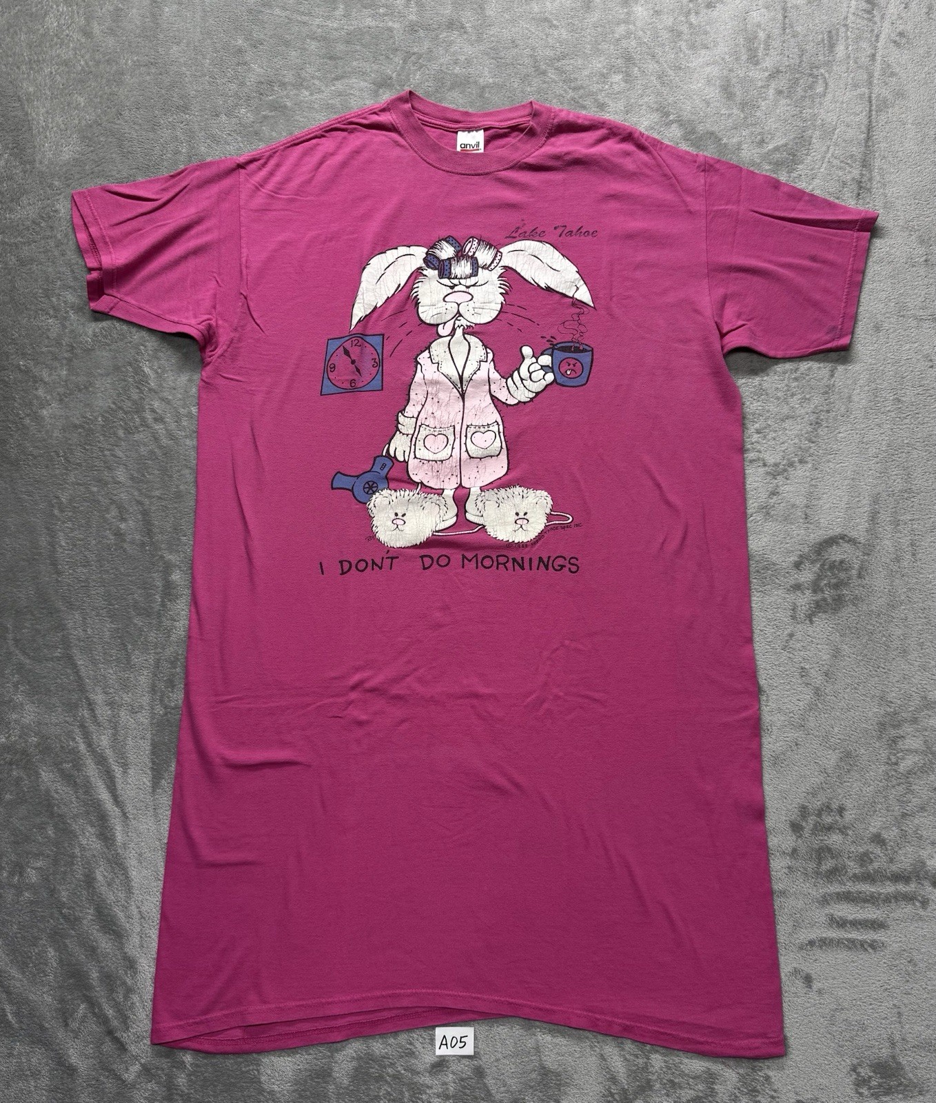 Vintage Anvil ( I Don’t Do Morning ) Rabbit Pajama Dress 1988 Size One Size Fit