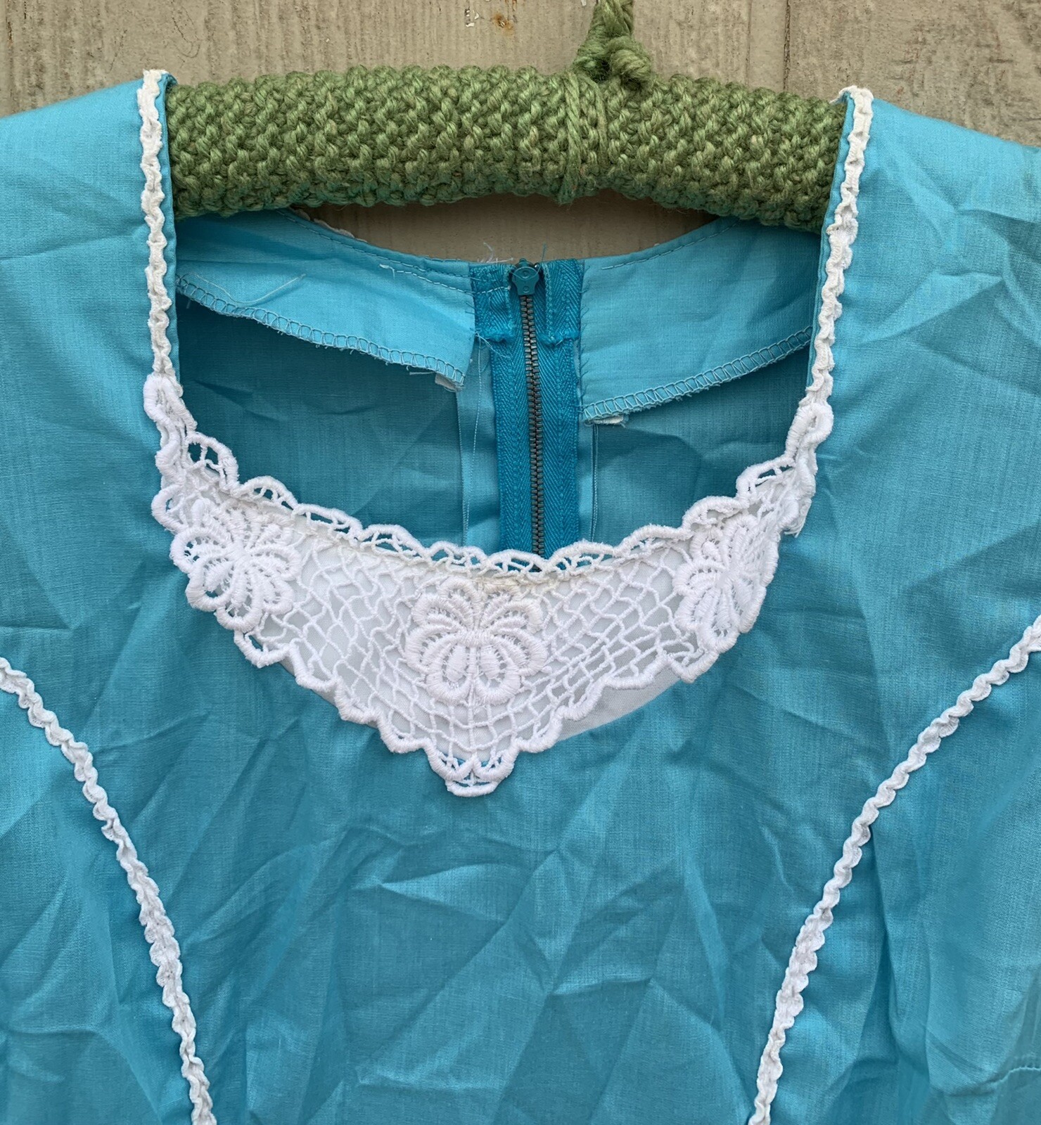 vintage square dance dancing dress with metal zipper blue with white accents