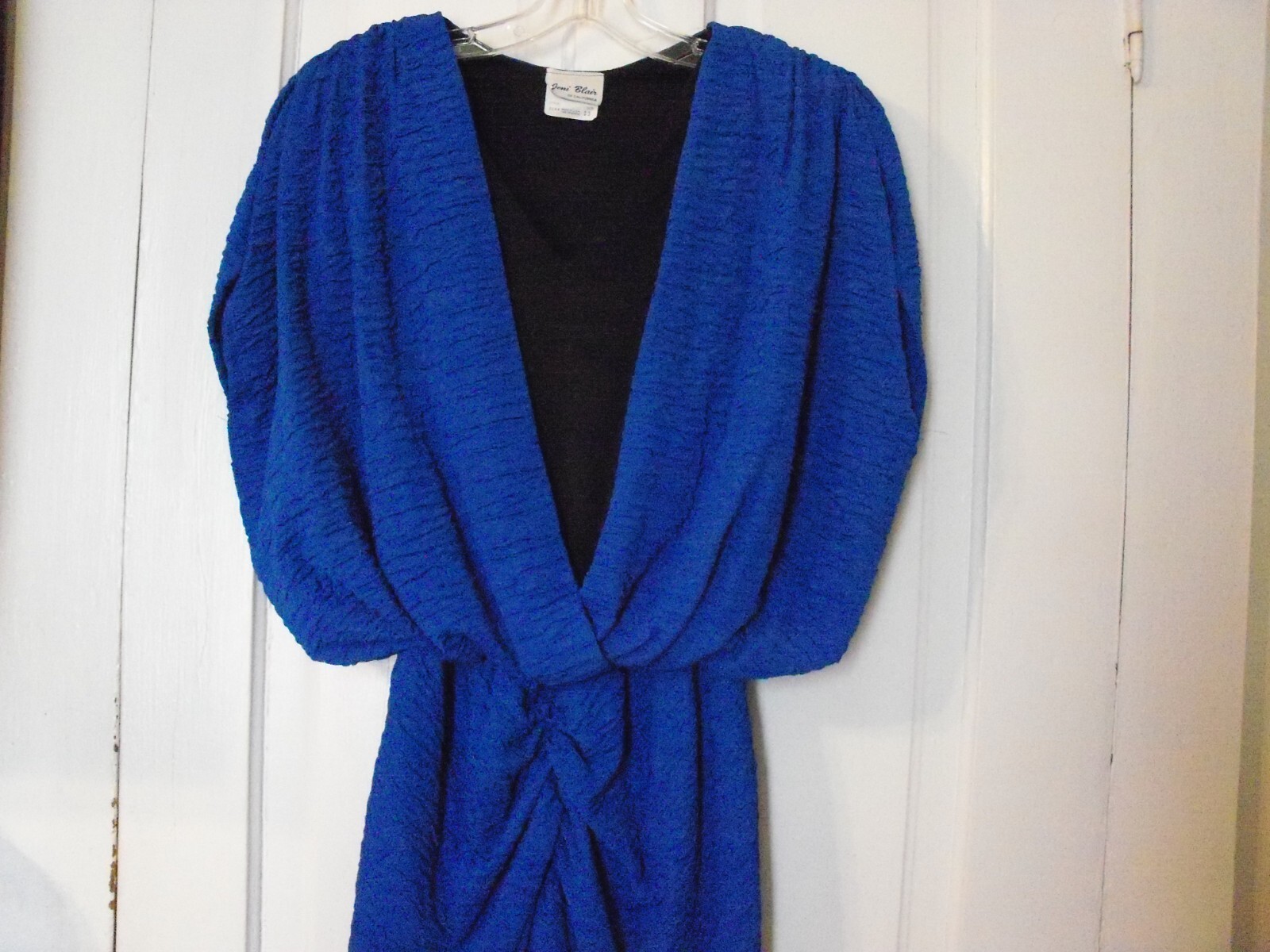 Size 13 Joni Blair Vintage 80s Blue and Black Dress with Shoulder Pads