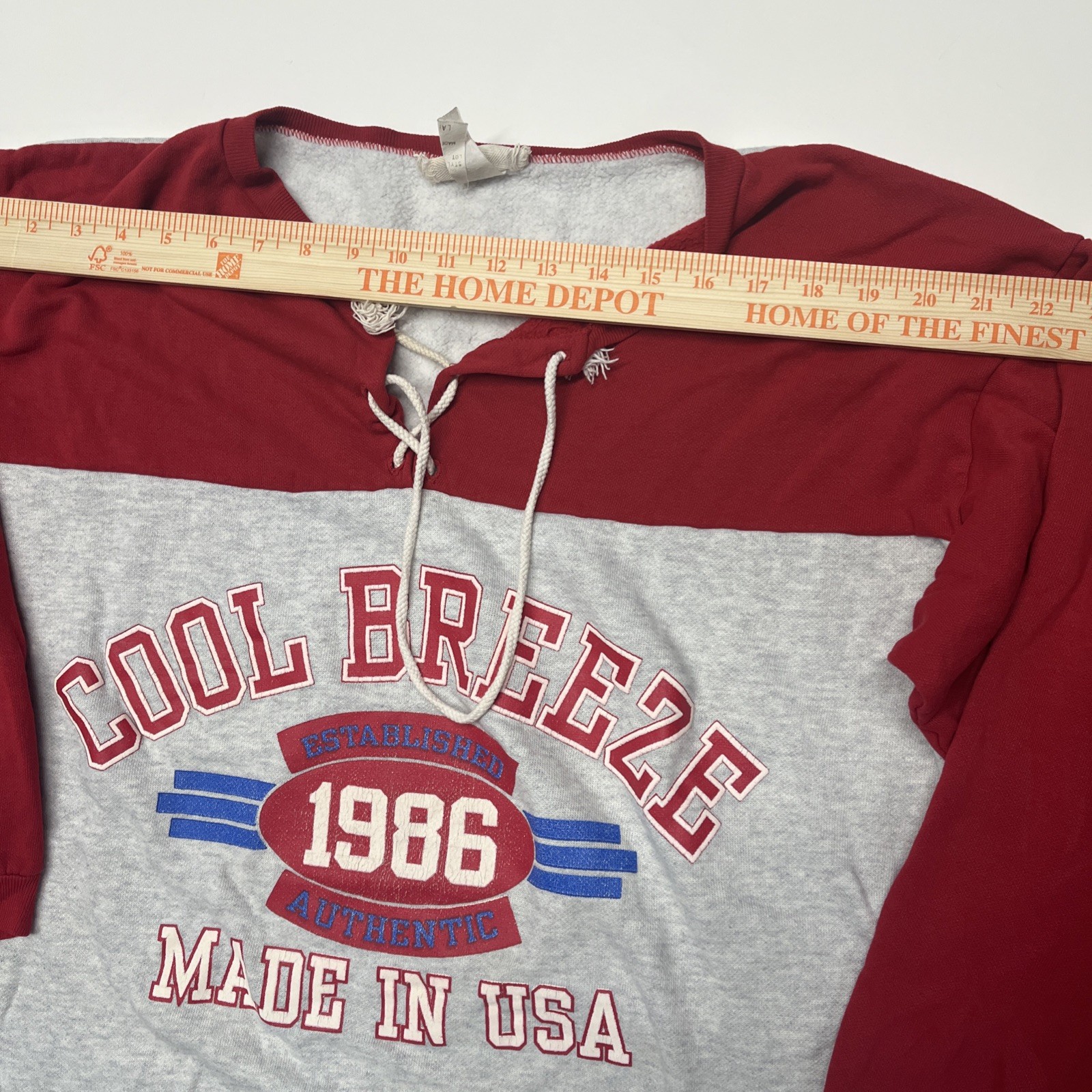 Vintage Cool Breeze USA Large Red And Gray Lace Tie Long Sleeve Acrylic Pullover