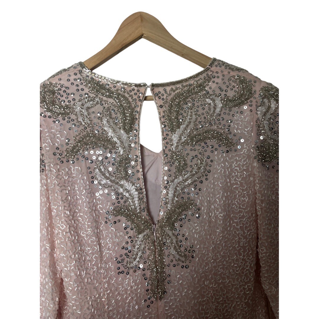 Vintage 80s 90s Pink Silver Trophy Mob Wife Dress 12