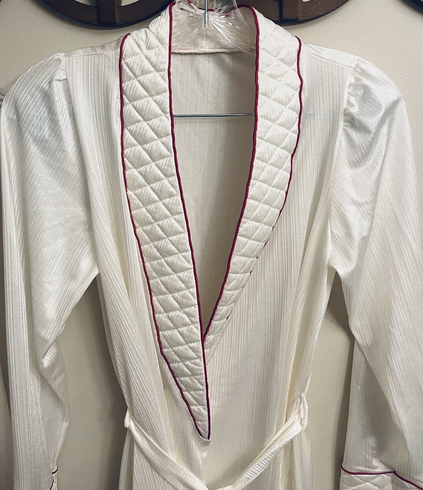 VTG Tom Bezduda Barad Night Gown & Robe Lingerie Set 70’s Boudoir Ivory Red