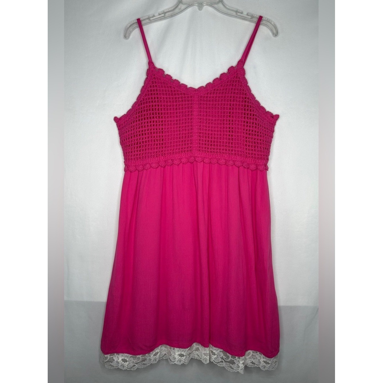 SO NWOT Hot Pink Crocheted Cami Dress Boho Chic Sz XL