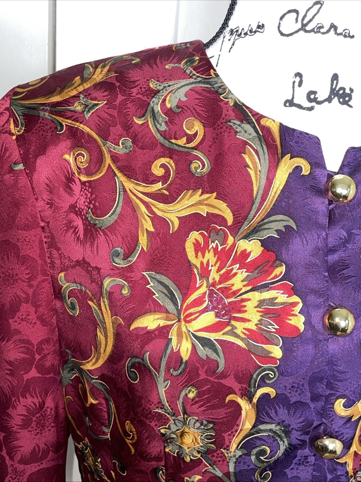 Maggy London Vintage Multi Color Floral Print 100% Silk Button Down Jacket 12