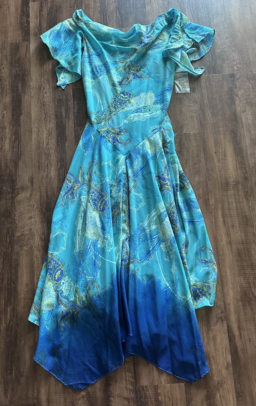 Vintage 90s Y2K Robbie Bee Tiered Ruffle Maxi Dress 6 Cowl Fairy Grunge Beaded
