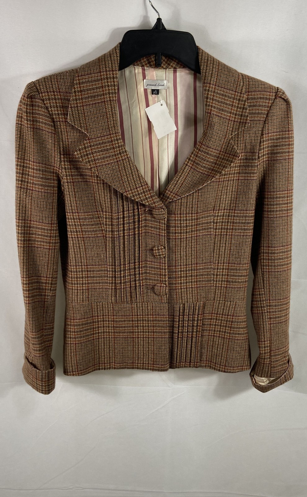 Jovovich-Hawk Women’s Brown Orange Plaid 100% Cashmere Blazer Jacket Sz 4 NWT