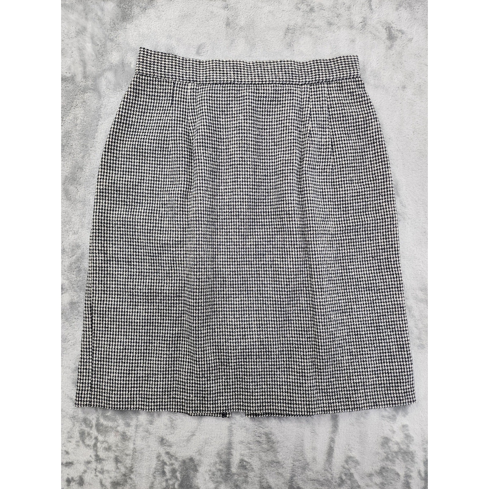 Vintage 80s My Michelle Wool Houndstooth Bow Slit Mini Skirt Size XS Gray Black
