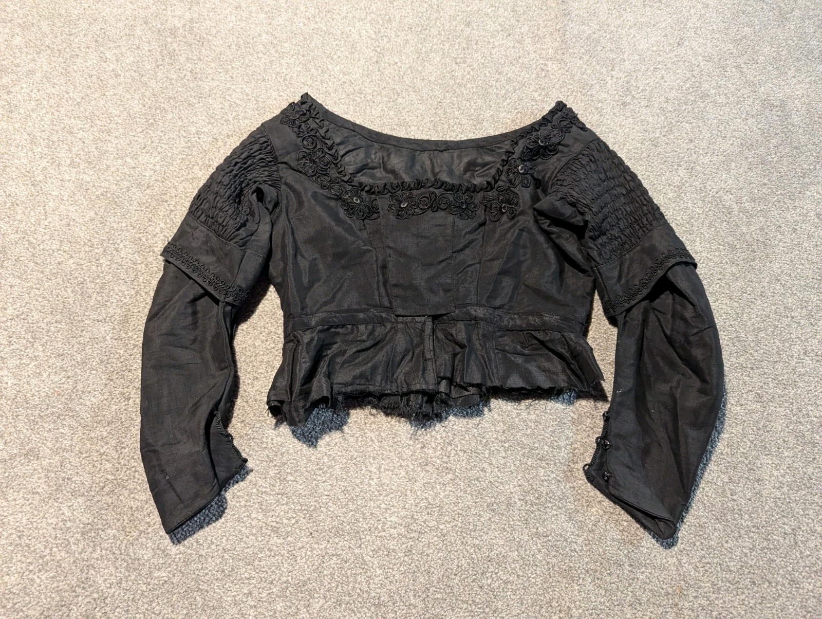 Antique Victorian Blouse Womens Medium? Black Floral Top Shirt 1800s