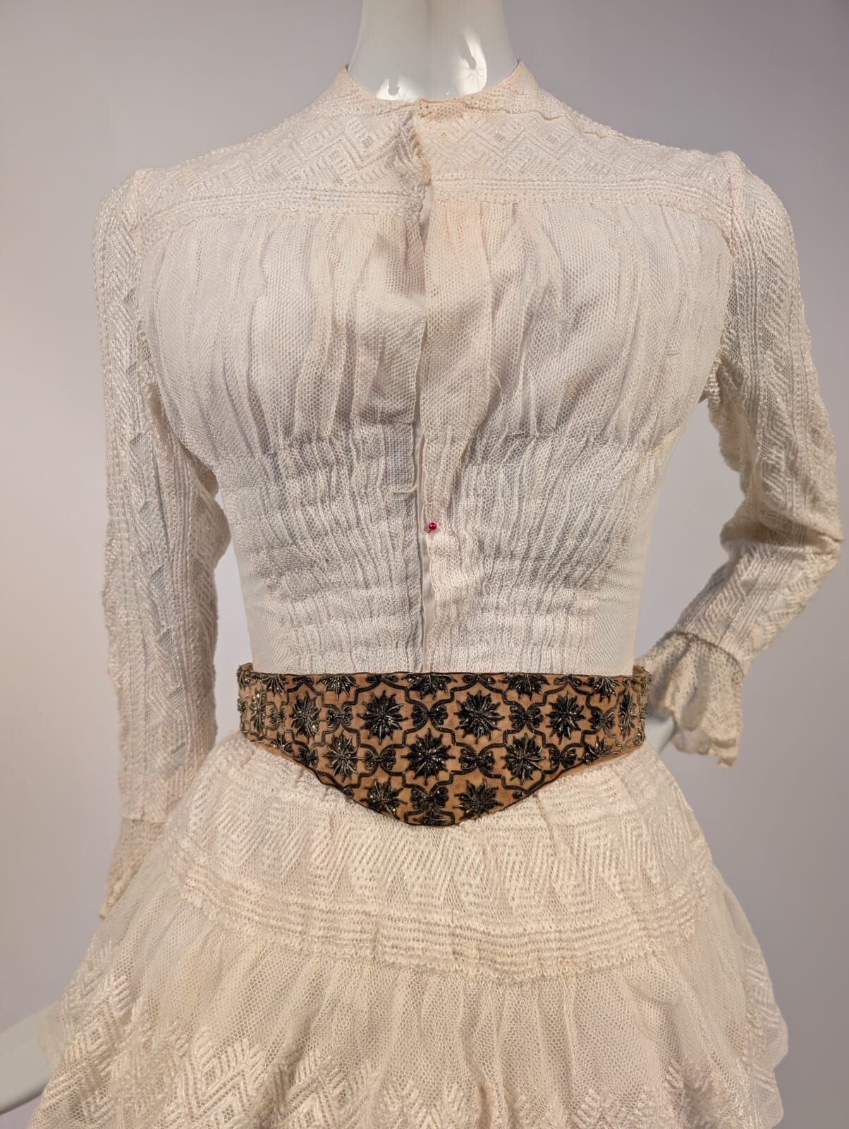 VICTORIAN 19TH C METALLIC BULLION EMBROIDERED BELT FOR DRESS