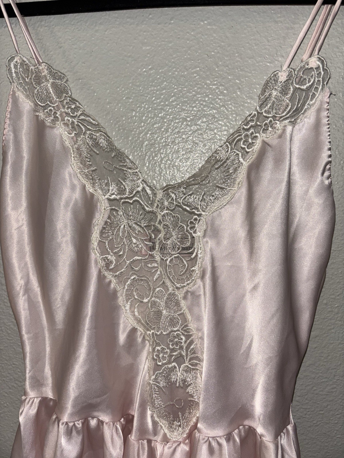 Vtg 80s Donna Richard Pink Satin Teddy Bodysuit Ruffle Lace Lingerie Petite XS S