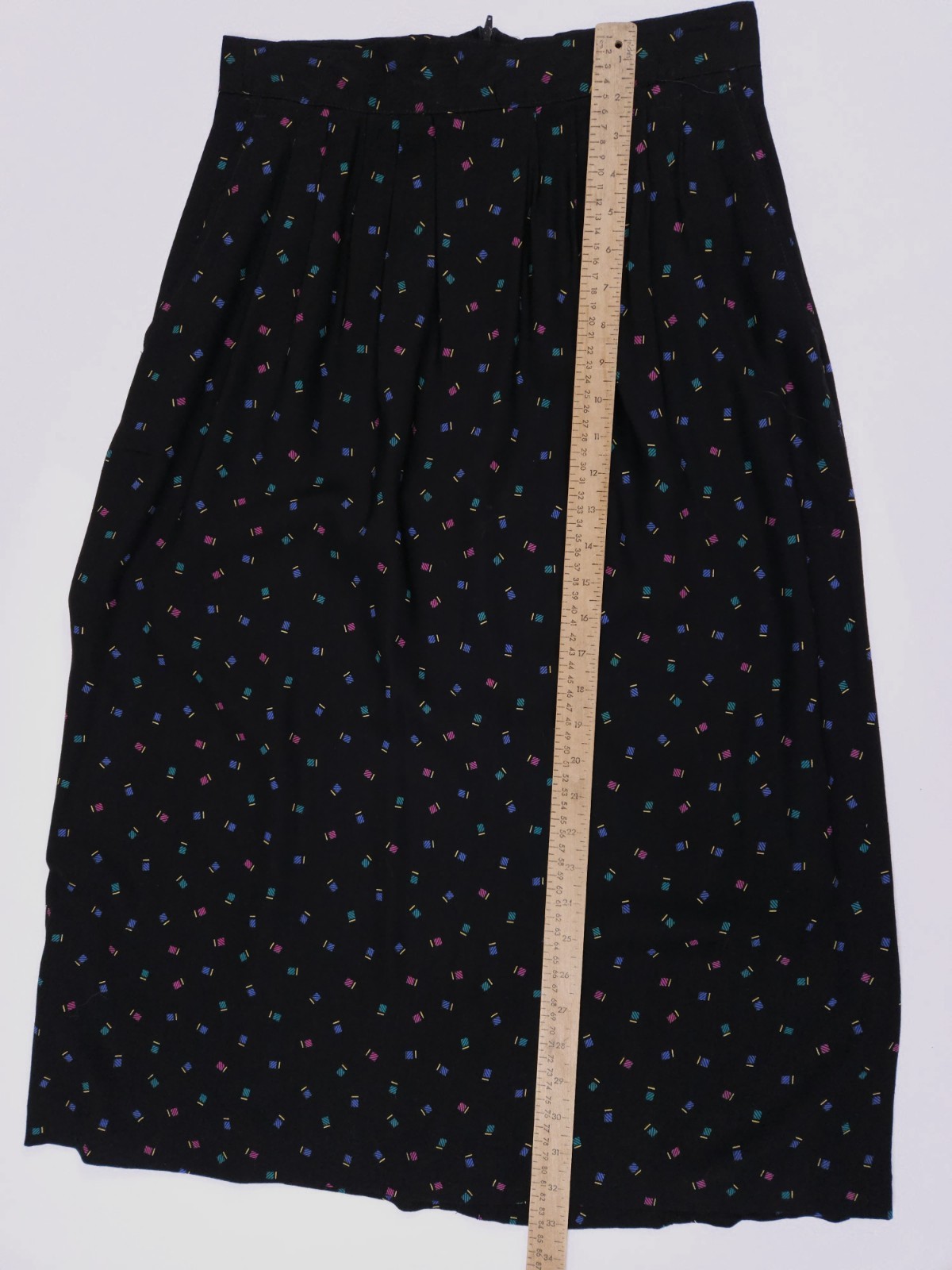 Norton McNaughton Vintage 80s Geometric Black Neon Rayon Midi Skirt S/M