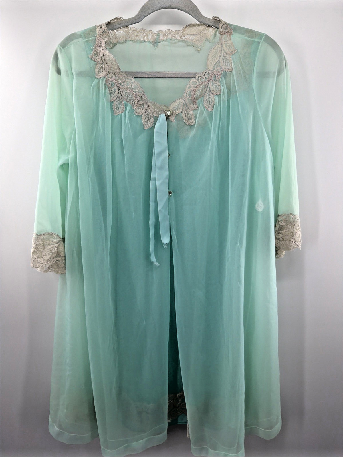 Vtg Chiffon Babydoll Nightgown Peignoir Robe Set Silky Nylon Lace Sheer S Evette