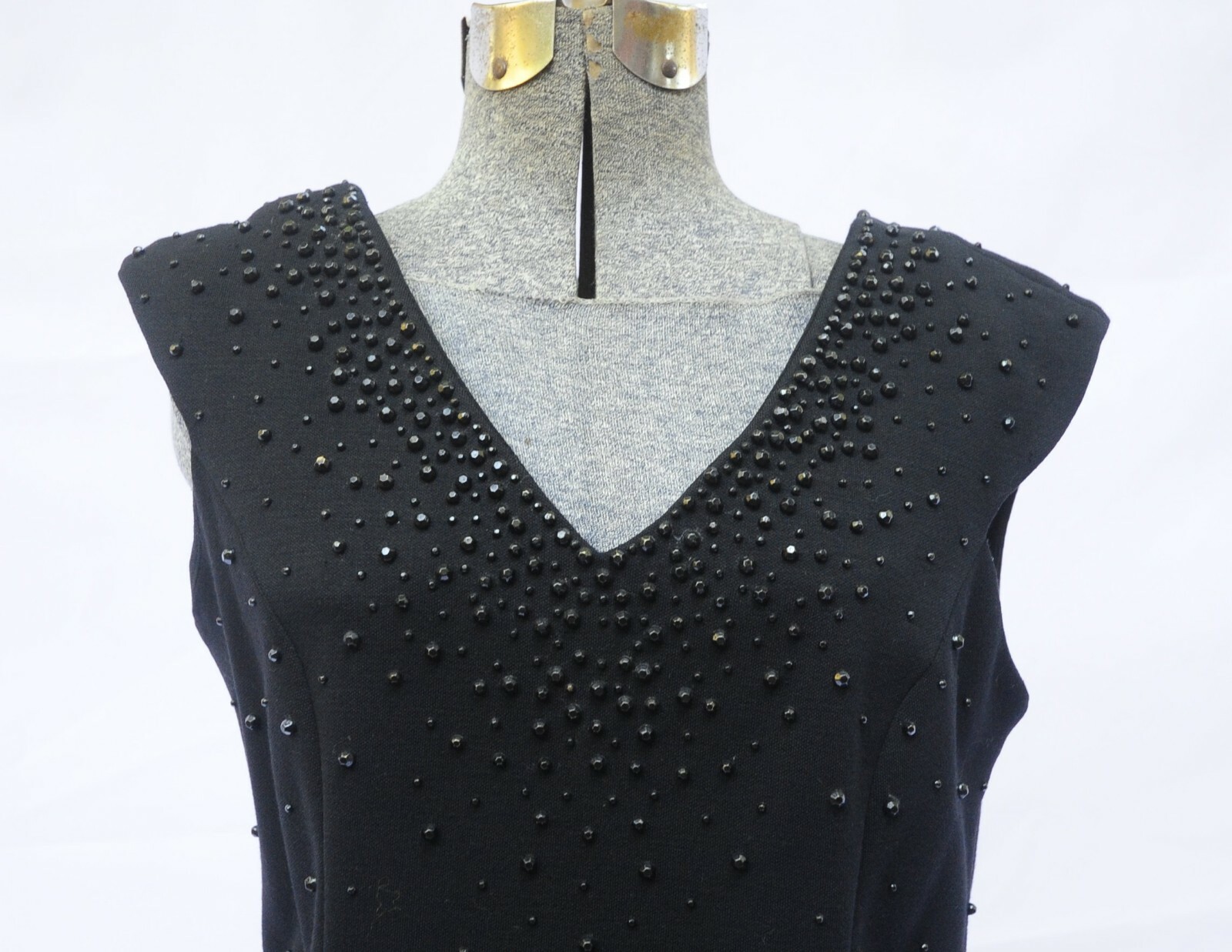 Vintage 60’s Rontini Beaded Black Wool Jersey Dress ILGWU Little Black Dress MED