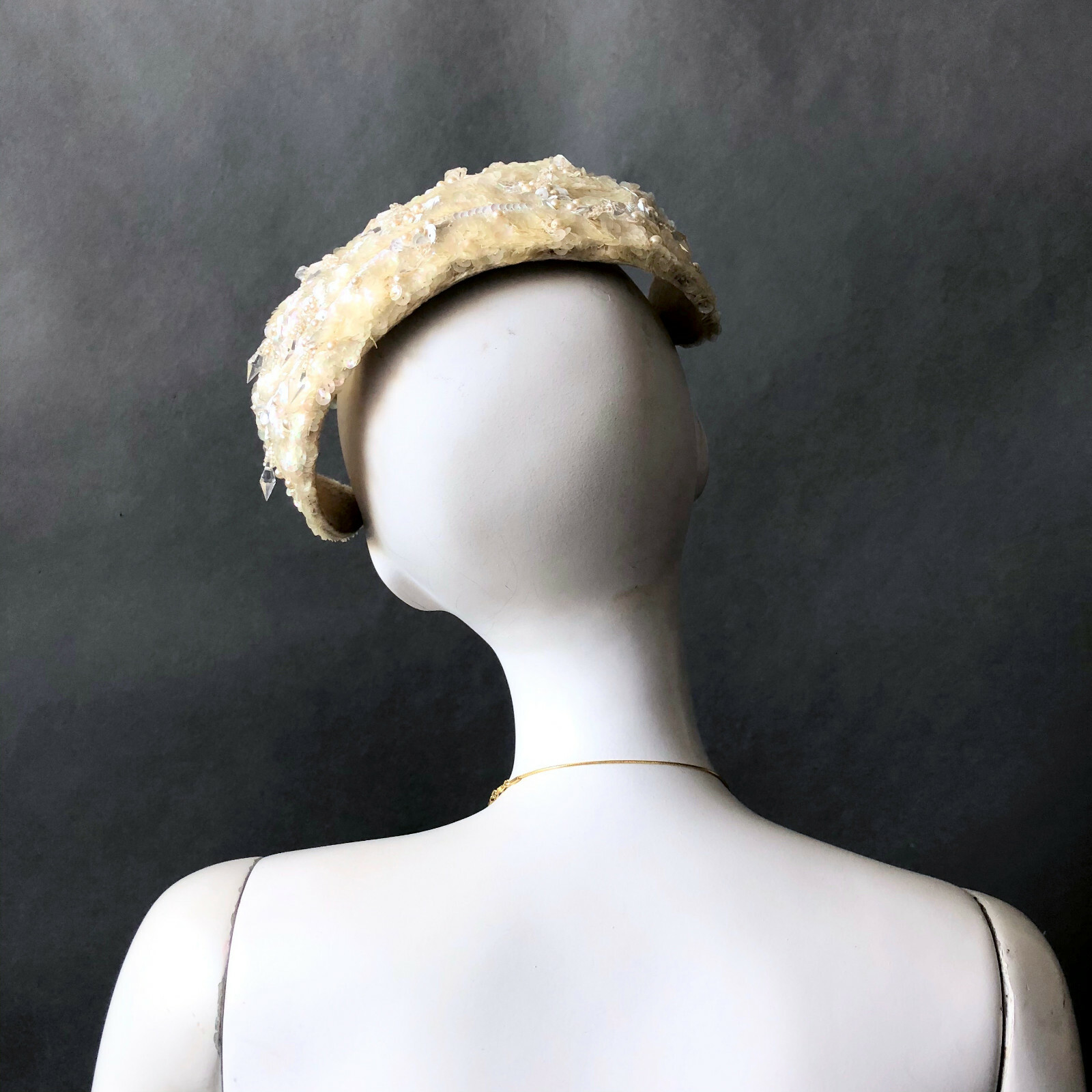 Vintage 1950s Angelic Sequin Beaded Wedding Headpiece Gatsby Downton Deco Vibe