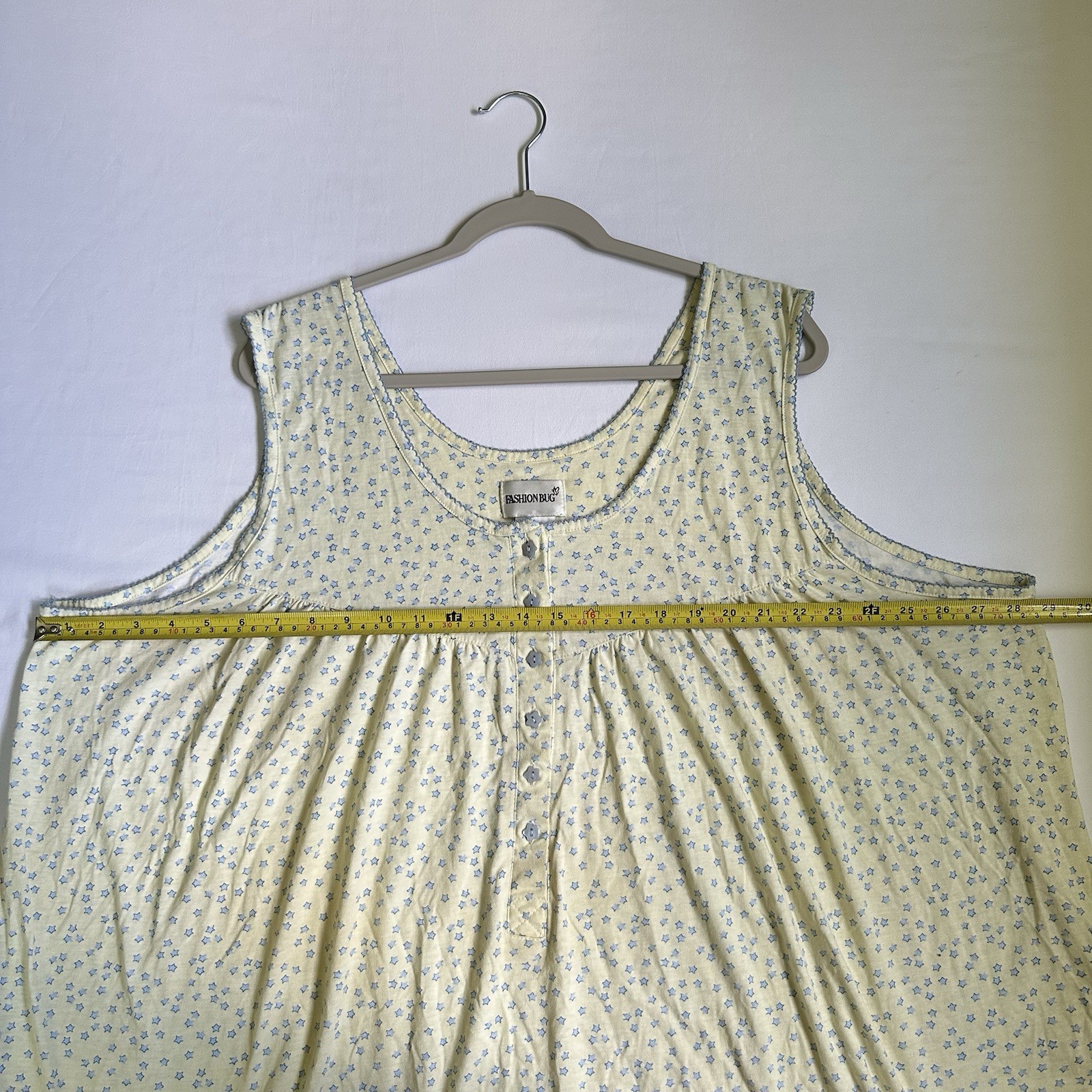 VTG Light Yellow Blue Stars Sleep/House Dress FashionBug Women’s Sz 4X (30/32W)