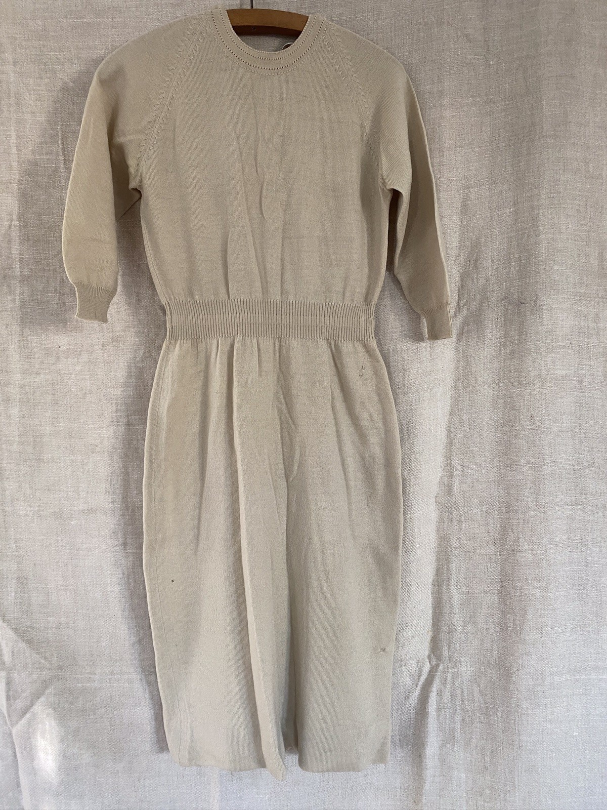 VTG 50s Francesca Italian Off White Dress Zephyr Weave Metal Zip Made Italy S