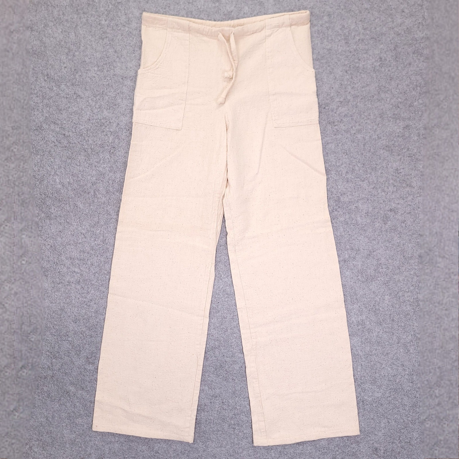 Vintage Santa Monica California Cotton Pants Cream Drawstring Relaxed 32×32