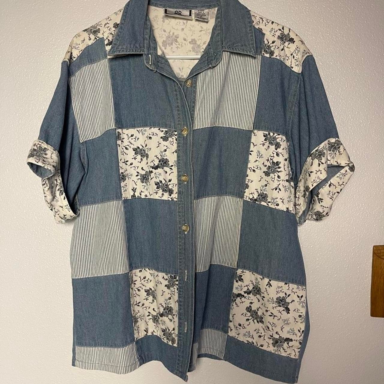 Vintage 90s Bill Blass Jeanswear Patchwork Denim Blouse