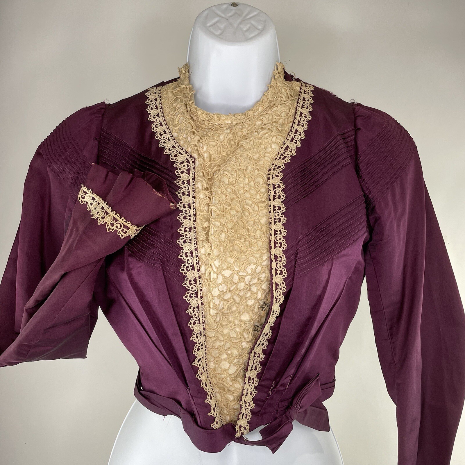 Antique Edwardian Bloused Bodice – Silk & Crochet – Promenade Dress Top