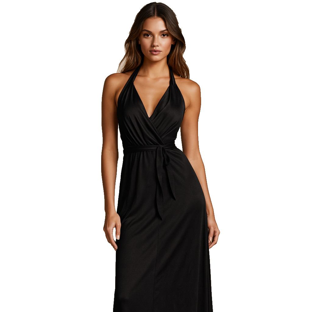 Victorias Secret small SAMPLE tuxedo halter black Sexy dress w/ slit belt tie