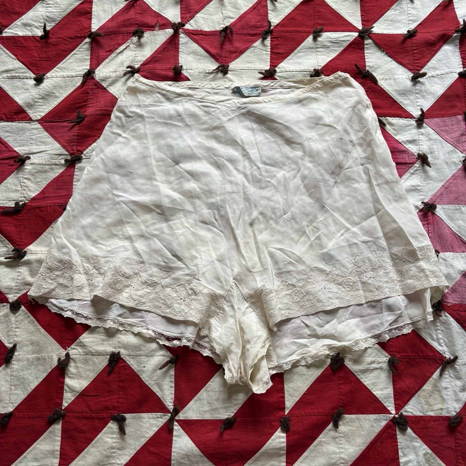 Vintage 1930s 40s Rayon Bed Shorts Women’s Lingerie As Is Flaws Ivory