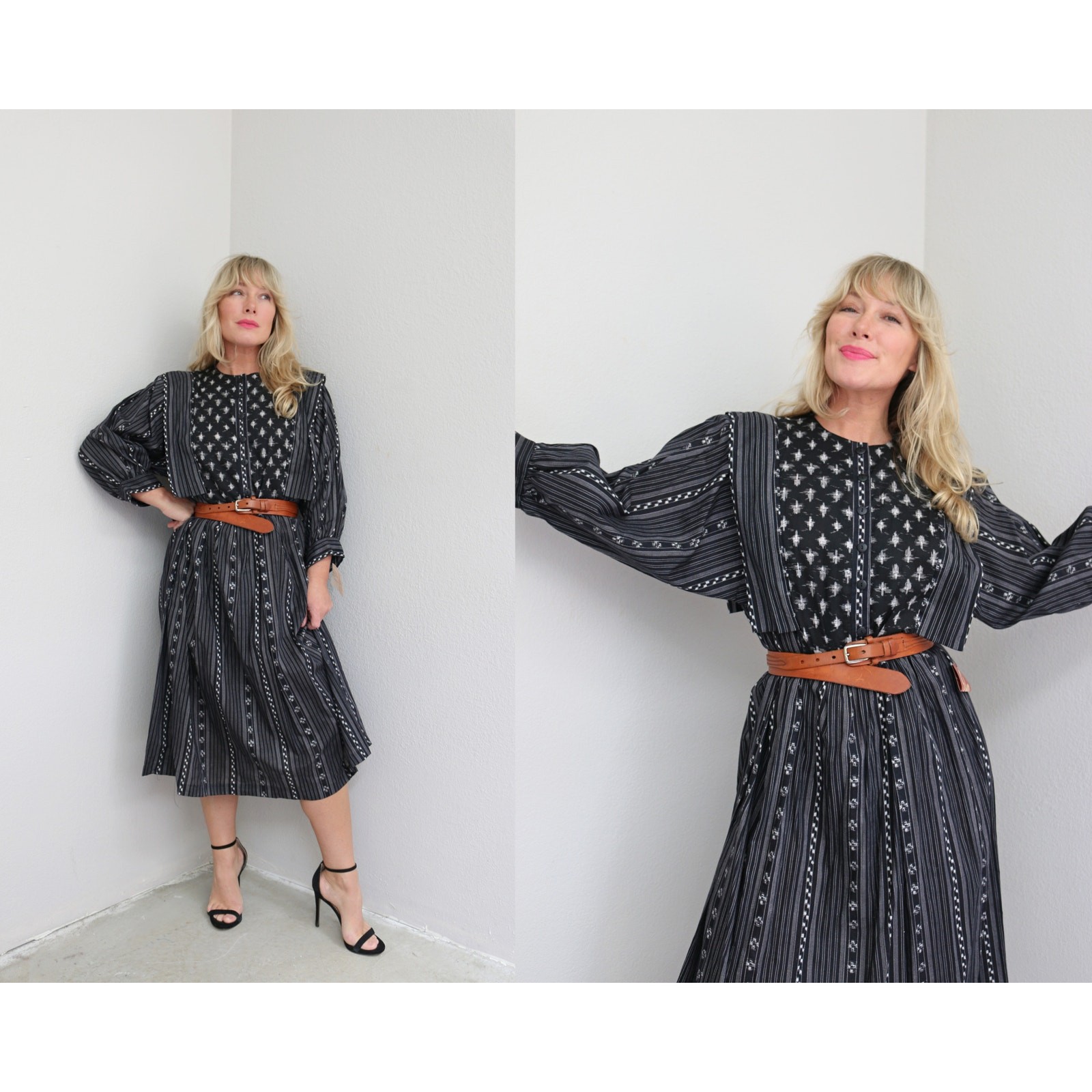 1970’s Vintage Deadstock Ikat Striped Eber of San Francisco Dress Women’s MD LG