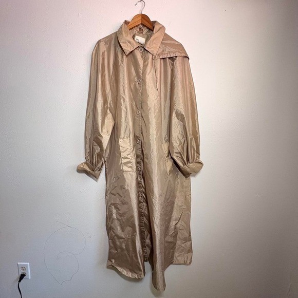 Vintage Aqua Sheen XL Gold Waterproof Rain Trench Coat Jacket Buttons